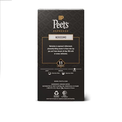 Peet's Coffee, Dark Roast Espresso Capsules, Compatible with Nespresso Original Machine, 100% Arabica Coffee - Nerissimo Intensity 11, 100 Count (10 Boxes of 10 Espresso Capsules)