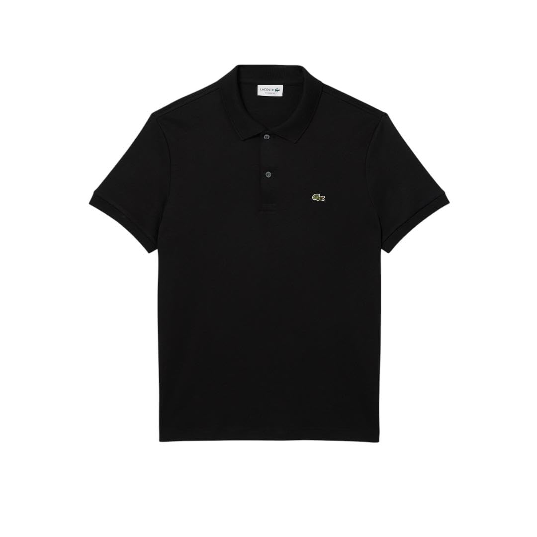 Lacoste Mens Short Sleeve Pima Jersey Interlock Regular Fit Polo, Black, Large