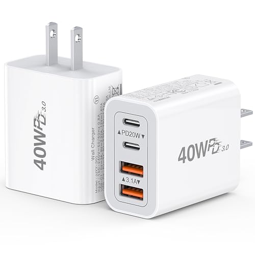 [2-Pack] 40W USB C Charger Cube Fast Charging Block Multiport Wall Plug