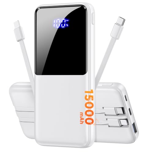 CFIAI Portable Charger Power Bank 15000mAh Battery Pack with Built in Cable