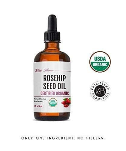 Kate Blanc Cosmetics Rosehip Oil for Face & Softer Glowing Skin (1oz, Organic, Pure, Cold Pressed) Rosehip Seed Face Oil for Facial & Gua Sha Massage