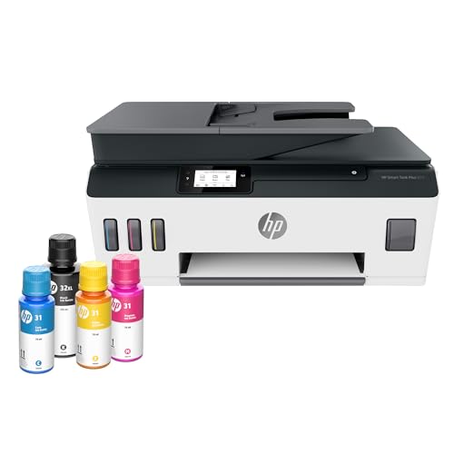 HP Smart -Tank Plus 651 Wireless All-in-One Ink -Tank Printer, up to 2 Years of Ink in Bottles, Auto Document Feeder, Mobile Print, Scan, Copy, Works with Alexa (7XV38A)
