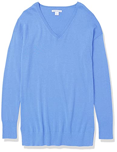 Amazon Essentials Women's Lightweight Long-Sleeve V-Neck Tunic Sweater (Available in Plus Size), Blue, X-Large