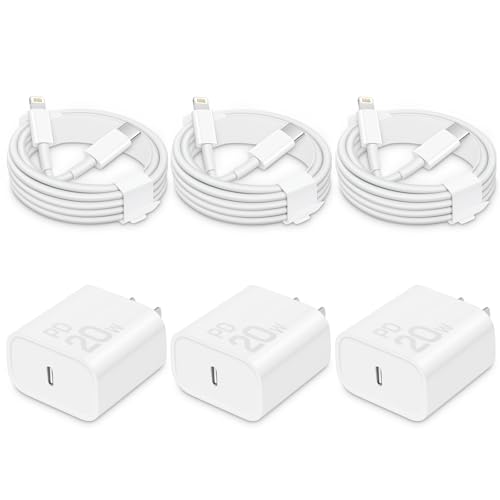 CXX Fast Charger for iPhone [3-Pack, MFi Certified], 20W USB-C PD Block with 6Ft Charging Cable Compatible with iPhone 14/13/12/11/Pro Max & iPad