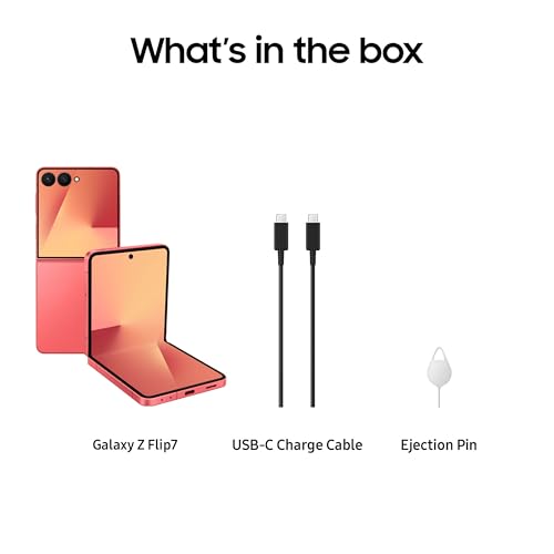 Samsung Galaxy Z Flip7 Cell Phone + Gift Card, 512GB AI Smartphone, Unlocked Android, Long Battery Life, 2025, US 1 Yr Manufacturer Warranty, Coral Red