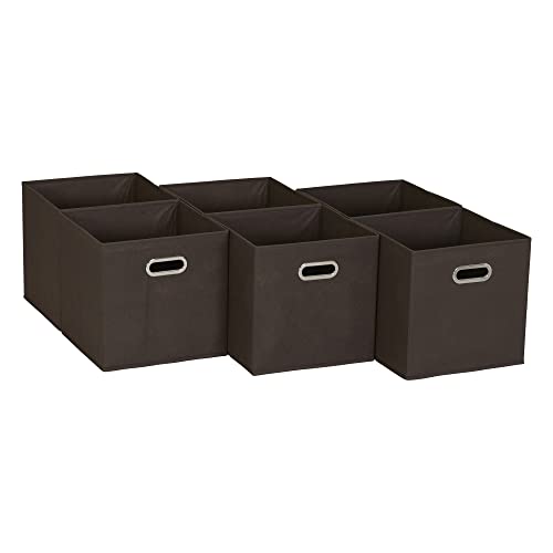 Household Essentials Foldable Fabric Storage Cubes 6-Pack – 11x11x11 Stackable Non-Woven Bins with Chipboard Sides & Grommet Handles – Closet, Shelf, Nursery, or Office Organizer – Chocolate Brown