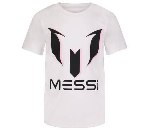 Messi Boys' Lifestyle Short Sleeve Top, Standard Shirt with Logo, Comfortable Fit, Bright White