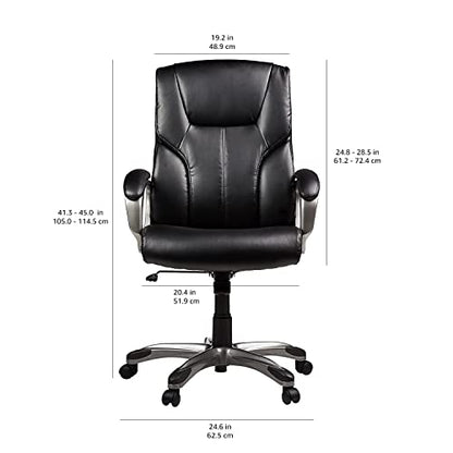 Amazon Basics Executive Home Office Desk Chair with Padded Armrests, Adjustable Height and Tilt, Rolling Swivel Chair, 275 Pound Capacity, Black and Silver