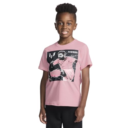 Messi Boys' Lifestyle Short Sleeve T-Shirt, Standard Fit Graphic Tee, Cotton Blend Fabric, Candy Pink