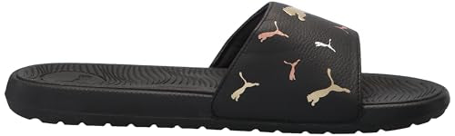 PUMA Women's Cool Cat 2.0 Slide Sandal, TOSS Black-Metallic Gold Silver, 8