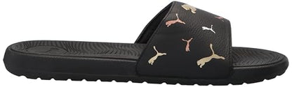 PUMA Women's Cool Cat 2.0 Slide Sandal, TOSS Black-Metallic Gold Silver, 8