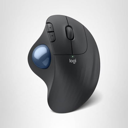 Logitech Ergo M575S Wireless Trackball Mouse, Wireless Ergonomic Mouse with Bluetooth and Encrypted Dongle, Comfortable Thumb Control, Precise and Smooth Tracking, for PC/Mac - Graphite Blue Ball
