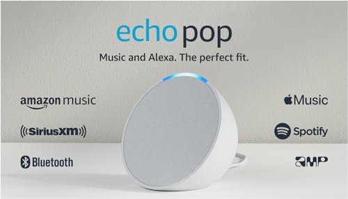 Amazon Echo Pop | Alexa fits in anywhere: bedroom, living room, bathroom, office, and small spaces | Glacier White