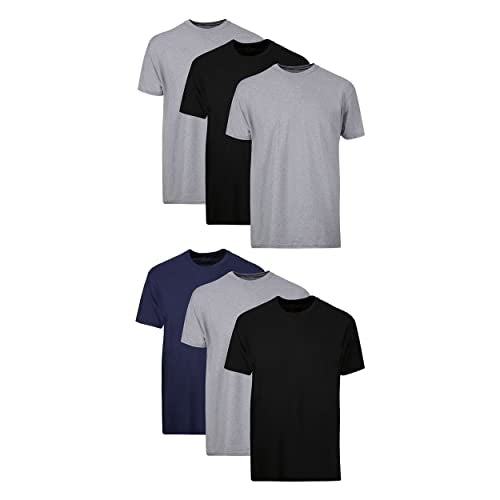 Hanes Mens Cotton, Moisture-wicking Crew Tee Undershirts, Multi-packs, Black/Grey/Blue Assorted - 6 Pack, X-Large US