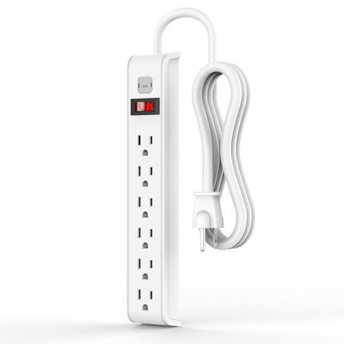 TiFFCOFiO Surge Protector Power Strip, 6 Feet Extension Cord, 600 Joules Surge Protection, Multiple Protection 6 Outlet Strip, 14 AWG Cord, 15A/1875W, ETL Listed