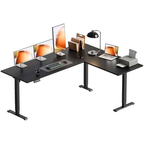 OffiGo 63 Inch Reversible L Shaped Electric Standing Desk, Height Adjustable Corner Stand up Desk, Ergonomic Large Lift Computer Table for Home, Office, Workstation, Black