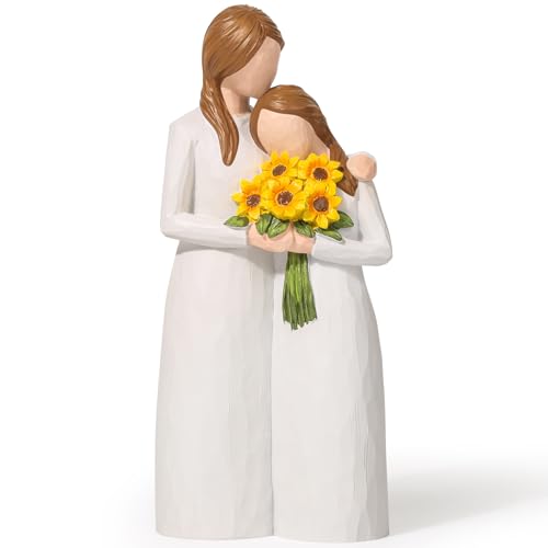 Yuideary Gifts for Mom, Sunflower Mother Daughter Figurines, Mother Daughter Gift Hand Painted Figure, for Christmas, Thanksgiving, Mother's Day or Birthday.