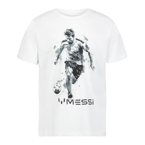 Messi Boys' Lifestyle Short Sleeve T-Shirt, Standard Fit Graphic Tee, Cotton Blend Fabric, Bright White