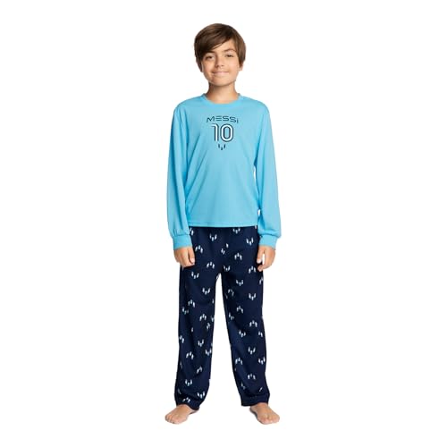 Messi Boys' Lifestyle Long Sleeve 2-Piece, Set with Comfortable Top & Sweatpants, Blue