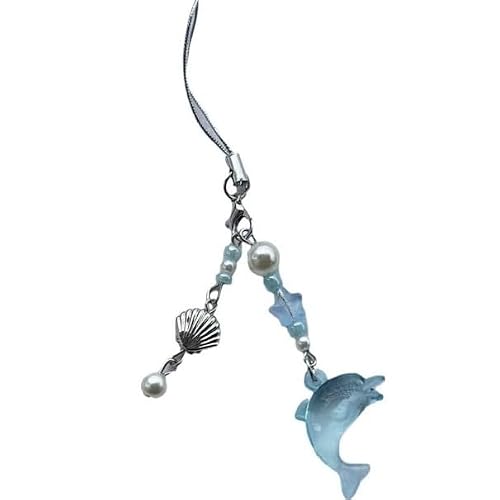 WaigN Blue Ocean Dolphin Phone Chain and Keyring, Acrylic Jewelry Pendant, Dolphin Charm Beaded Keychain, Phone Decor Accessories, Car Keychain