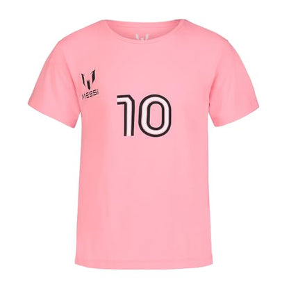 Messi Girls' Lifestyle Short Sleeve T-Shirt, Standard Fit Graphic Tee, Cotton Blend Fabric, Candy Pink