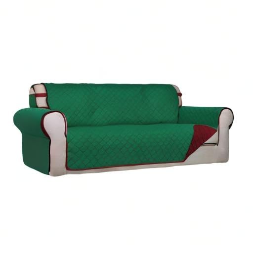 PureFit Reversible Quilted Sofa Cover, Water Resistant Slipcover Furniture Protector, Washable Couch Cover with Non Slip and Elastic Straps for Kids, Pets (Oversized Sofa, Green/Red)