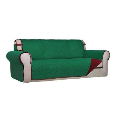 PureFit Reversible Quilted Sofa Cover, Water Resistant Slipcover Furniture Protector, Washable Couch Cover with Non Slip and Elastic Straps for Kids, Pets (Oversized Sofa, Green/Red)
