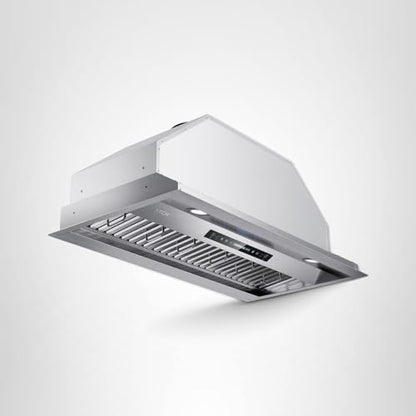 IKTCH 36 inch Built-in/Insert Range Hood 900 CFM, Ducted/Ductless Convertible Duct, Stainless Steel Kitchen Vent Hood with 2 Pcs Adjustable Lights and 3 Pcs Baffle Filters with Handlebar(IKB02-36'')