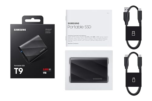 SAMSUNG T9 Portable SSD 4TB, USB 3.2 Gen 2x2 External Solid State Drive, Seq. Read Speeds Up to 2,000MB/s for Gaming, Students and Professionals,MU-PG4T0B/AM, Black (Pack of 1)