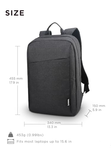 Lenovo Laptop Backpack B210, 15.6-Inch Laptop/Tablet, Durable, Water-Repellent, Lightweight, Clean Design, Sleek for Travel, Business Casual or College, GX40Q17225, Black