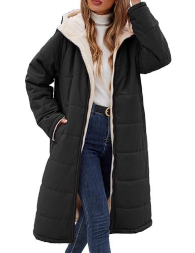 Yusongirl Womens Winter Long Coats Trendy Puffer Jacket Sherpa Fleece Lined Down Coat Long Sleeve Parka Oversized with Hood