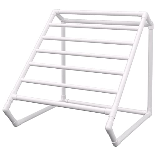 VEVOR Pool Towel Rack, 8 Bar, White, Freestanding Outdoor PVC Triangular Poolside Storage Organizer, Include 8 Towel Clips, Mesh Bag, Hook, Also Stores Floats and Paddles, for Beach, Swimming Pool