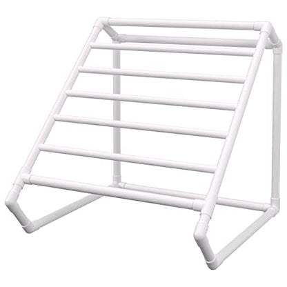 VEVOR Pool Towel Rack, 8 Bar, White, Freestanding Outdoor PVC Triangular Poolside Storage Organizer, Include 8 Towel Clips, Mesh Bag, Hook, Also Stores Floats and Paddles, for Beach, Swimming Pool