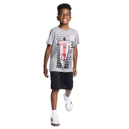 Messi Boys' Lifestyle Short Sleeve T-Shirt, Standard Fit Graphic Tee, Cotton Blend Fabric, Heather Grey