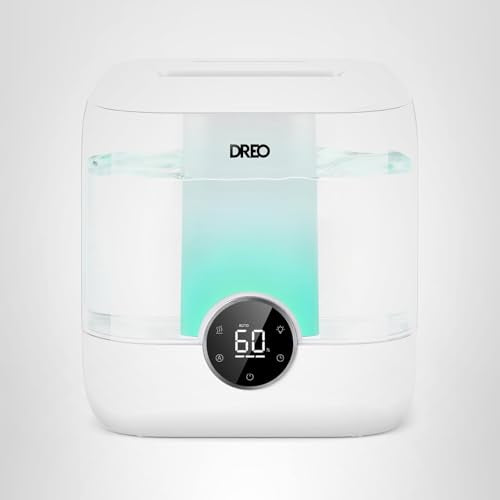 DREO 6L Top Fill Humidifiers for Bedroom, 60H Runtime 28 dB Quiet Supersized Cool Mist Air Humidifiers for Large Room, Baby Nursery, Plant, Indoor, Night Light, Easy to Clean, Precise Humidity Control