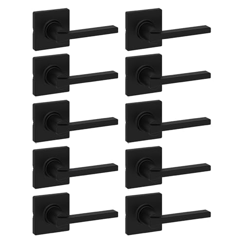 Kwikset Casey Interior Passage Door Handle 10 Pack, Lever for Closet and Hallway Doors, Reversible Non-Locking Handle Lever, Matte Black, with Microban Protection