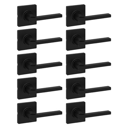 Kwikset Casey Interior Passage Door Handle 10 Pack, Lever for Closet and Hallway Doors, Reversible Non-Locking Handle Lever, Matte Black, with Microban Protection