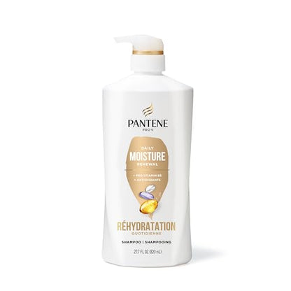 Pantene Shampoo & Conditioner Set, Daily Moisture Renewal - Pro-V Nutrients for Dry, Color-Treated, Straight to Curly Hair, 72-Hour Hydration & Softness, 52.8 Oz Total + Miracle Rescue Shot (0.5 Oz)