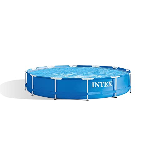 INTEX Metal Frame 12 ft x 30 in Above Ground Pool Set, Round Swimming Pool with Steel Frame, 530 GPH Cartridge Filter Pump, and Type A Filter Cartridge
