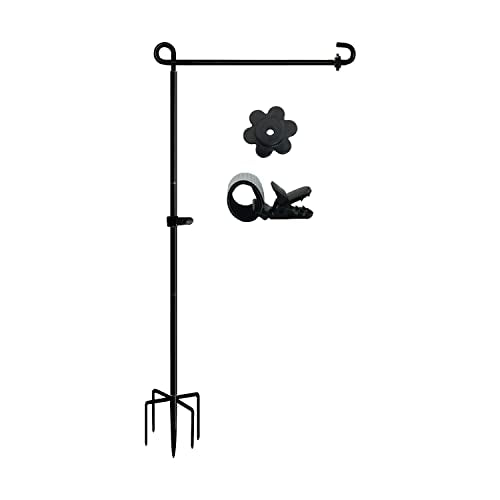 LCCBRO Garden Flag Stand Holder Pole with 5 Prong Base for Outside Double Flag, More Stable Yard Flag Stand Weather Proof, for Small Garden Flags 12 x 18, Holds Flags up to 13" Wide