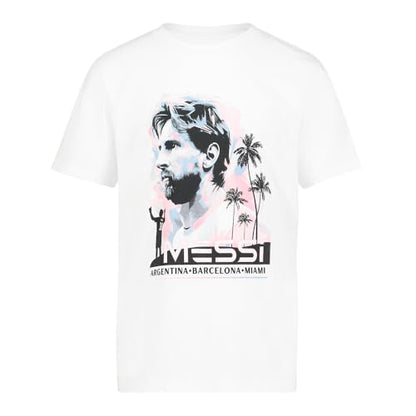 Messi Boys' Lifestyle Short Sleeve T-Shirt, Standard Fit Graphic Tee, Cotton Blend Fabric, Bright White