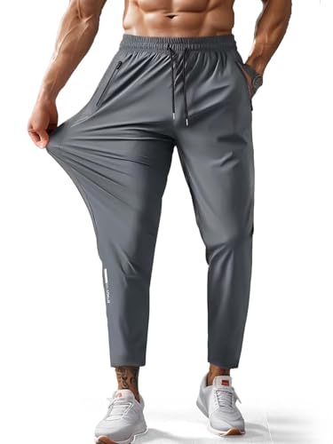 Hidkat Mens Hiking Pants Quick-Dry Lightweight Sweatpants Outdoor Fishing Pants Water Resistant with Zipper Pockets Grey