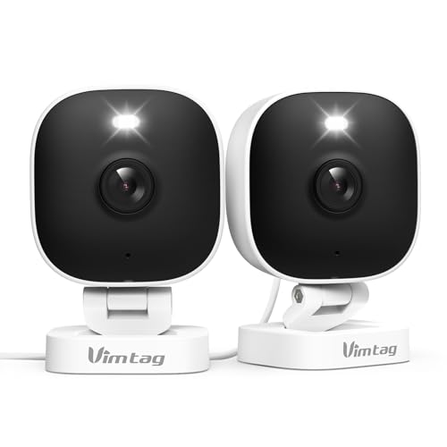 VIMTAG 2.5K Cameras for Home Security Outdoor/Indoor, Color Night Vision Security Camera for Baby/Pet/Dog/Nanny, Light/Siren, Motion Detection, 2-Way Audio, Work with Alexa, Cloud/Card Storage, 2Pcs