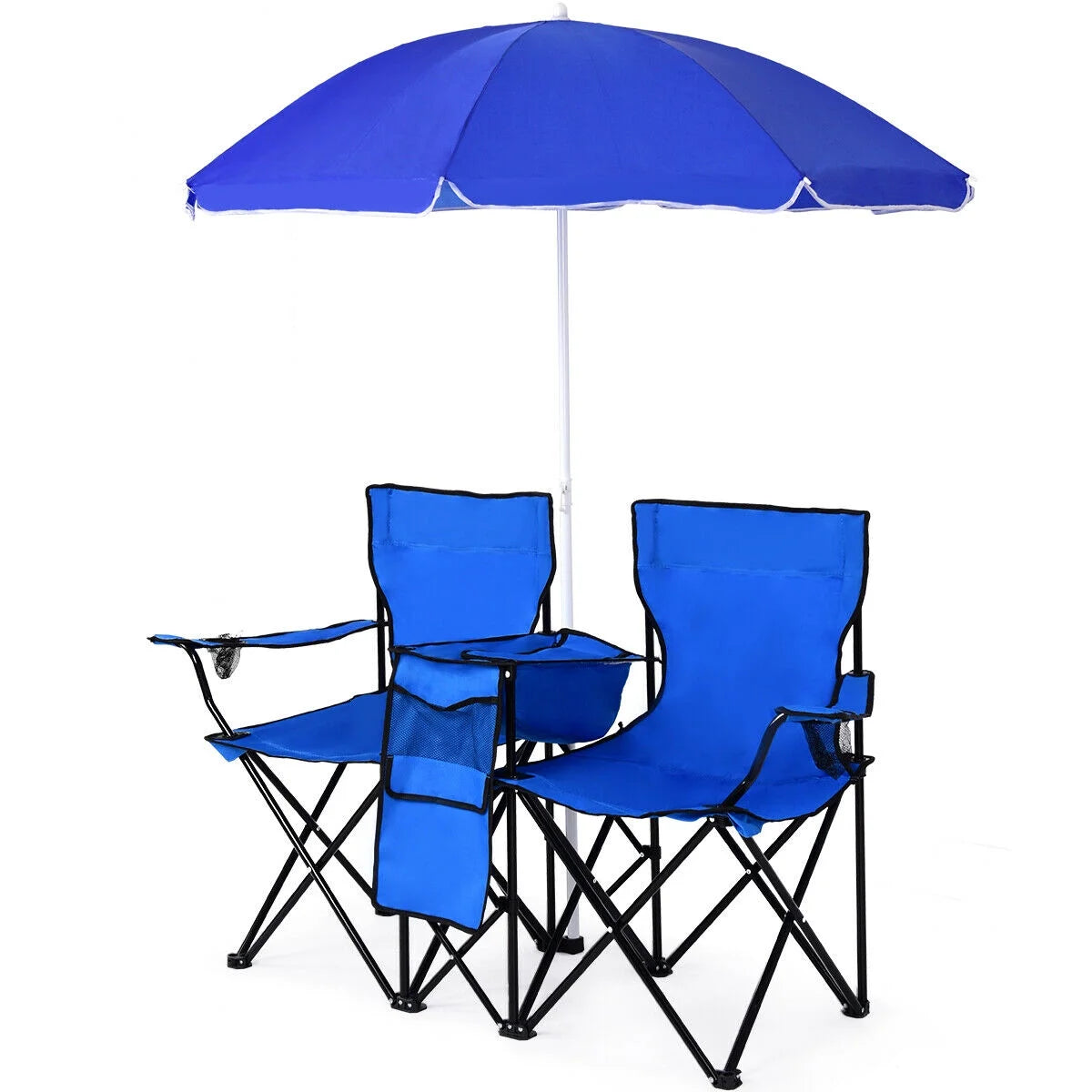 Costway Portable Folding Picnic Double Chair W/Umbrella Table Cooler Beach Camping Chair