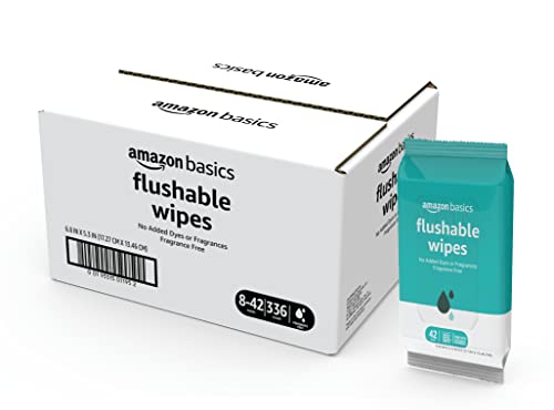 Amazon Basics Flushable Adult Toilet Wipes, Fragrance Free, 336 Count (8 Packs of 42) (Previously Solimo)