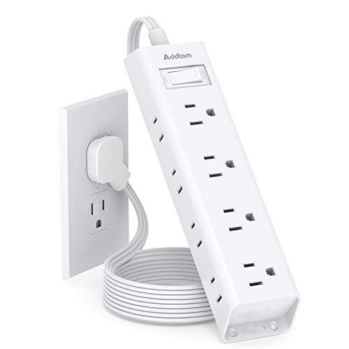 Flat Plug Power Strip, Ultra Thin Flat Extension Cord - Addtam 12 Outlet 3 Sides Multiple Outlets, 5Ft, 1050J Surge Protector, Wall Mount, Desk Charging Station for Home Office Dorm Room Essentials