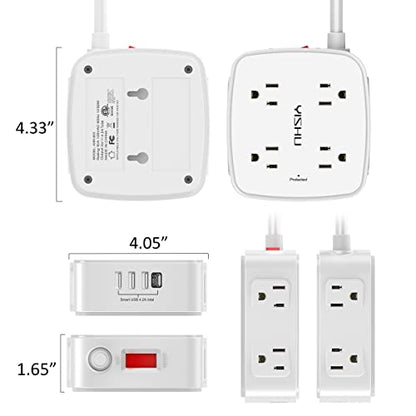 6 Ft Surge Protector Power Strip - 8 Widely Outlets with 4 USB Ports, 3 Side Outlet Extender with 6 Feet Extension Cord, Flat Plug, Wall Mount, Desk USB Charging Station, ETL,White
