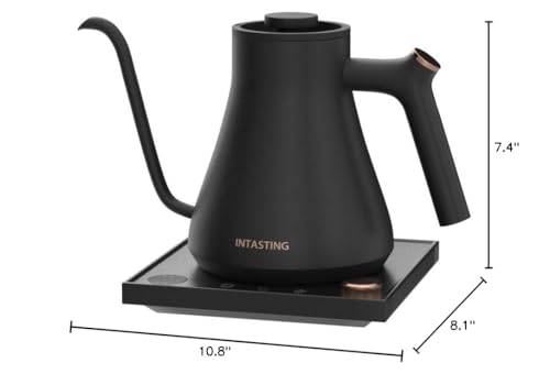 INTASTING Electric Kettles, Gooseneck Electric Kettle, ±1℉ Temperature Control, Stainless Steel Inner, Quick Heating, for Pour Over Coffee, Brew Tea, Boil Hot Water, 0.9L Black