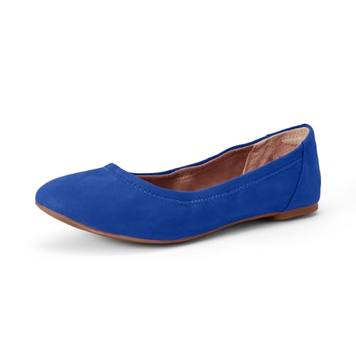Amazon Essentials Women's Belice Comfortable Slip-On Ballet Flats Shoes, Dark Blue, 8.5 Wide