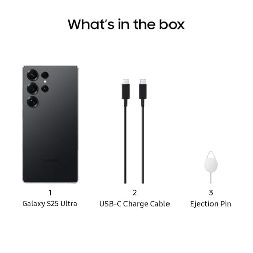 Samsung Galaxy S25 Ultra, 256GB Smartphone, Unlocked Android, AI Night Mode Camera, Snapdragon 8 Elite Fast Processor, 5000mAh Battery, Built-in S Pen, 2025, US 1 Yr Warranty, Titanium Black